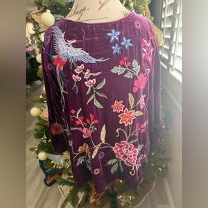 NWOT Johnny Was Embroidered Maroon Velvet Top - Medium